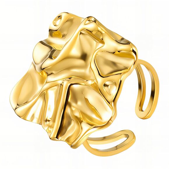 18K Gold Plated Women's Art Inspired Open Back Ring Hypoallergenic Waterproof - Picture 1 of 10